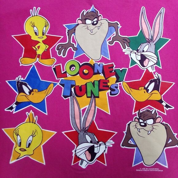 Vintage 90s Looney Tunes Characters Stars T-Shirt - Picture 1 of 7
